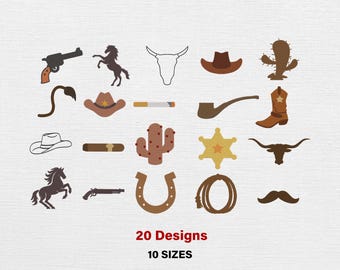 Cowboy Embroidery Design: Hat, Boots, Horse, Skull(Digital Download)