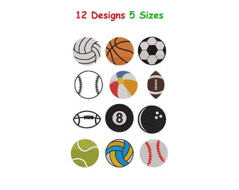 Mini Sports Balls Embroidery Design Bundle: Machine Embroidery Files (5 Sizes, Multiple Formats)