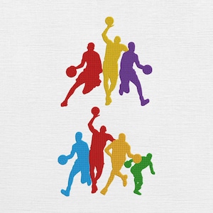 Basketball Player Silhouettes Embroidery Design: Sports Machine Pattern (9 Sizes, Instant Download)