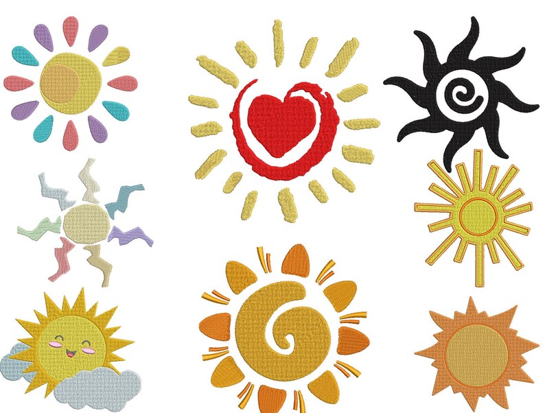 Sun Machine Embroidery Design: Mini Sun Bundle, 9 Sizes (digital ...