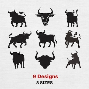 Bull Embroidery Design Bundle: Strong Silhouette (Instant Download)