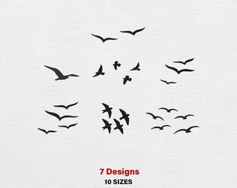 鳥の群れの刺繍デザイン：飛ぶシルエット（4x4） - Etsy 日本