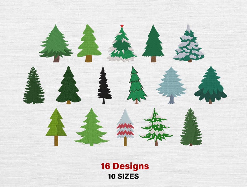 Christmas Tree Embroidery Designs: Pine Tree Pattern Bundle (digital ...
