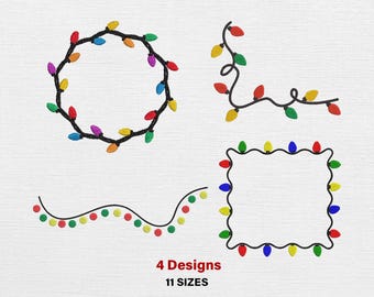 Diseños de bordado de luces navideñas: Bordes y marcos navideños (descarga digital)