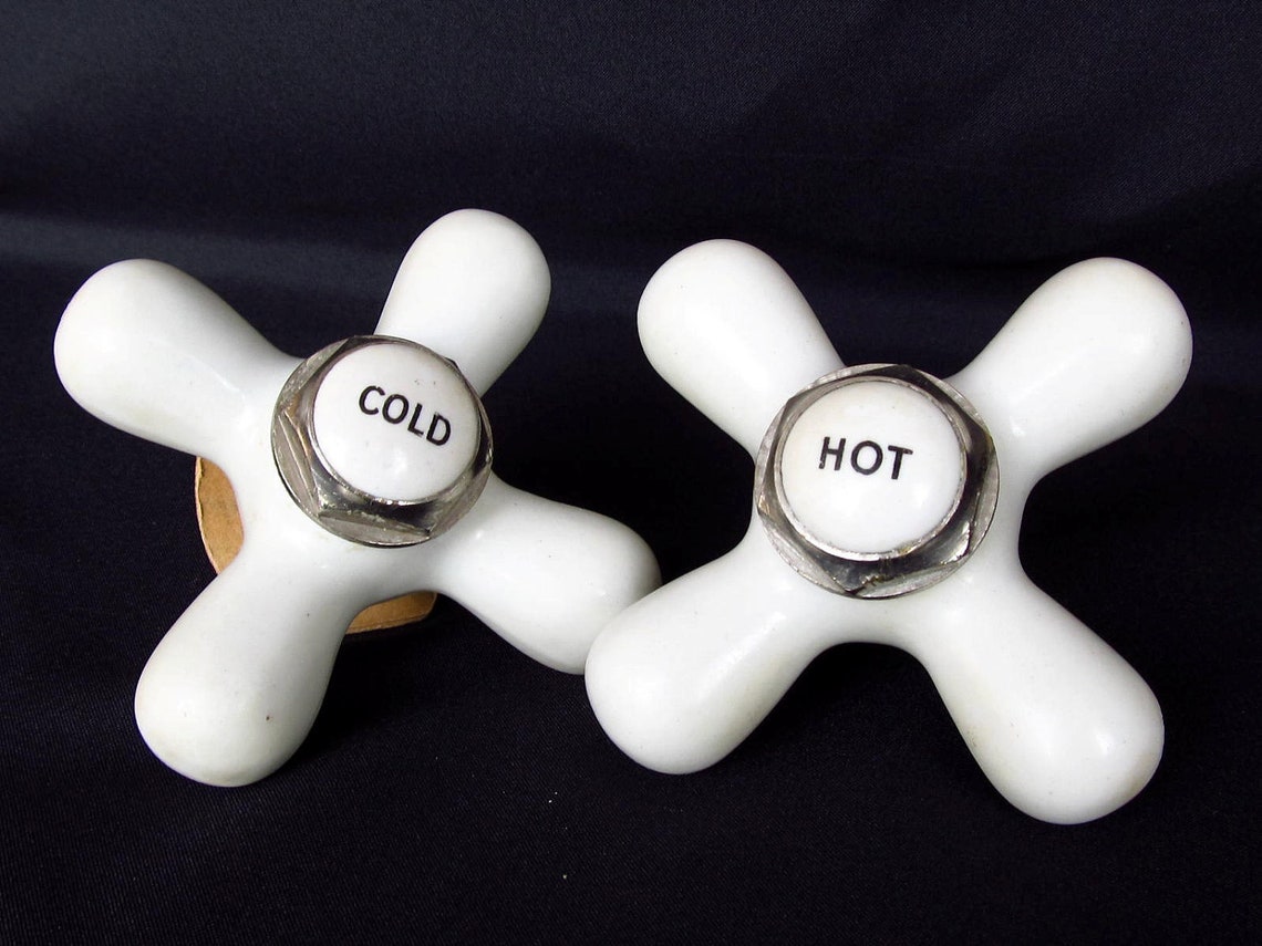 Vintage White Porcelain Bathroom Faucets Handles 1920 1930 Etsy