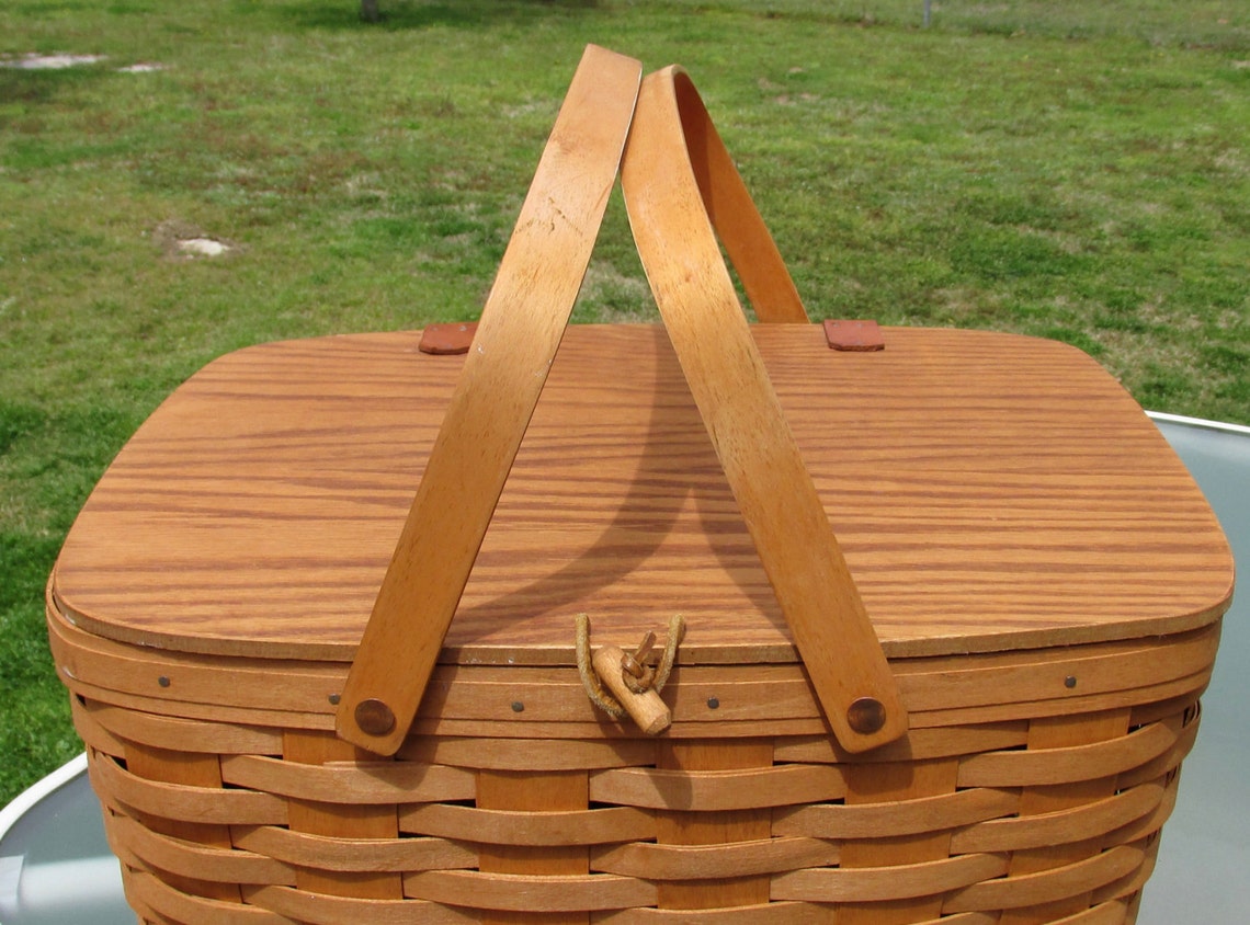 Vintage Longaberger Large Picnic Basket With Riser 1992 Etsy