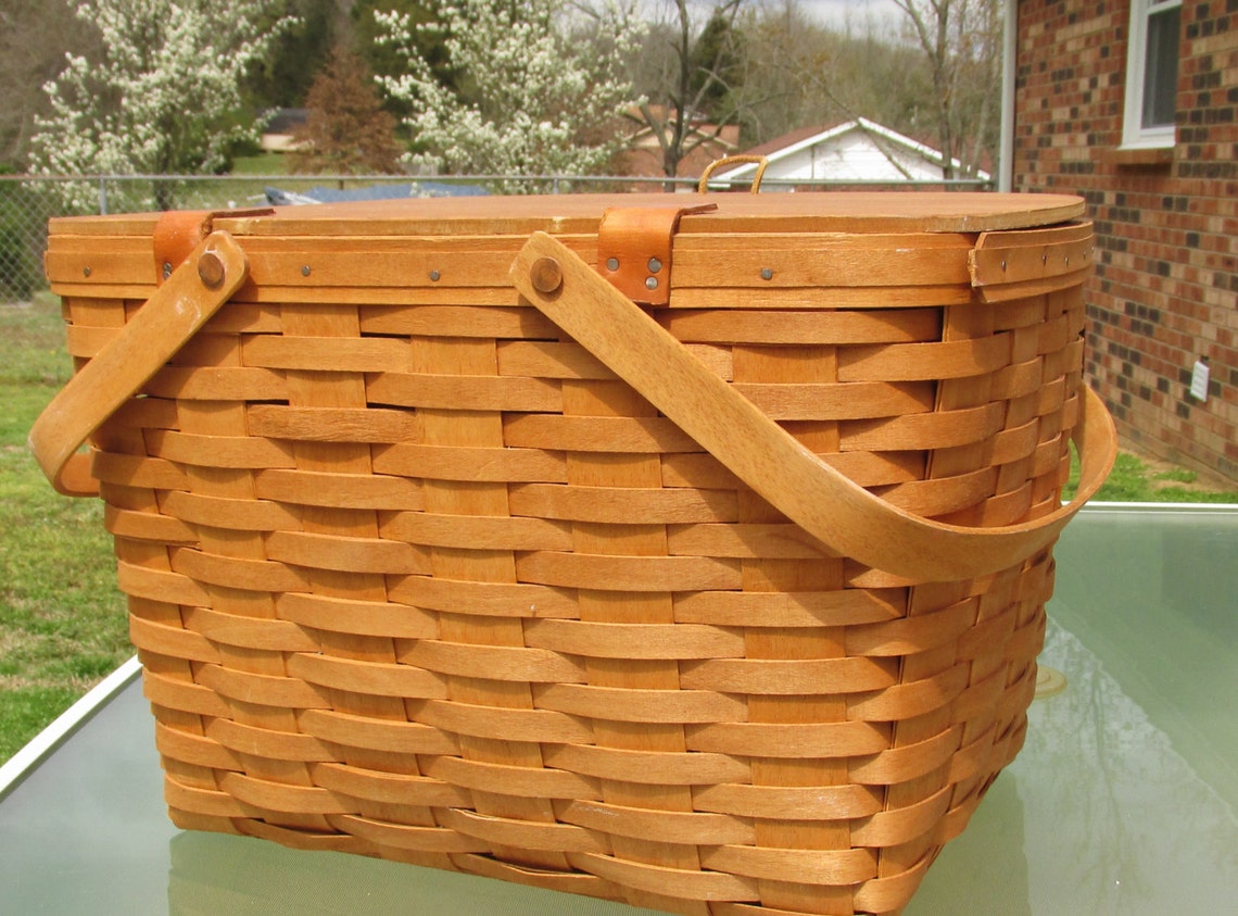 Vintage Longaberger Large Picnic Basket With Riser 1992 Etsy