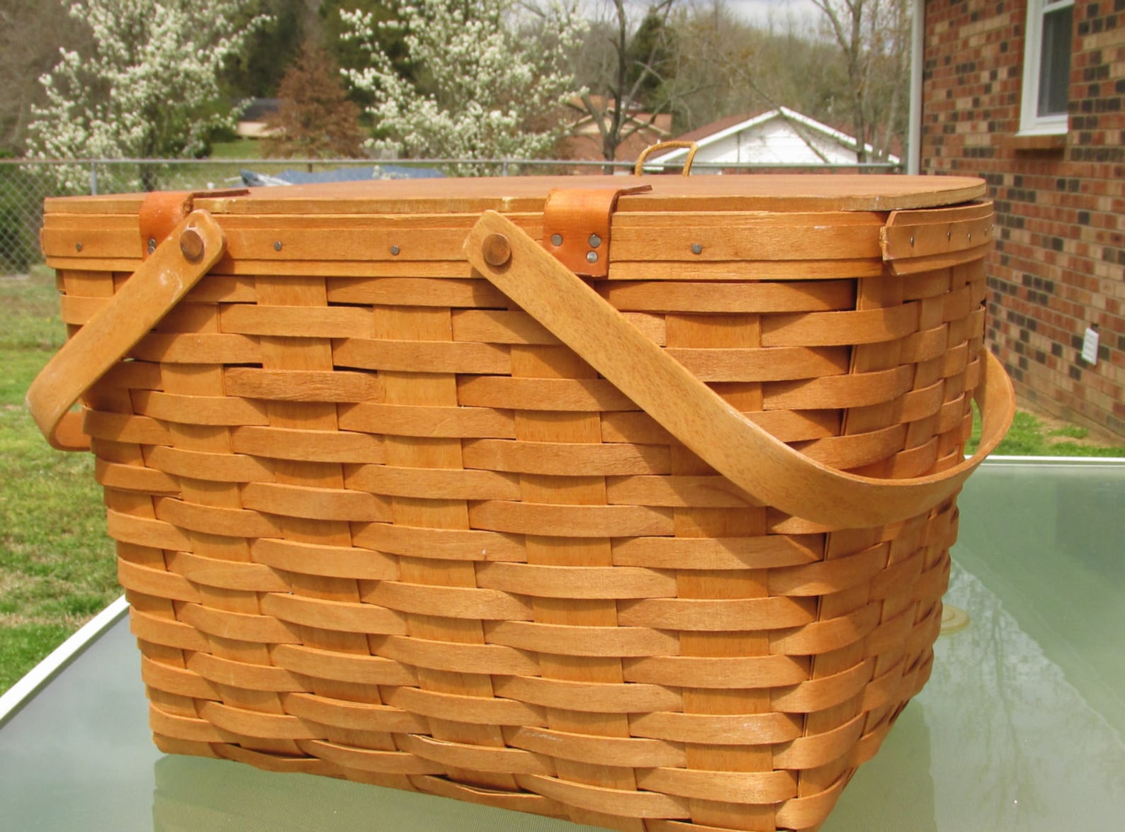 Vintage Longaberger Large Picnic Basket With Riser 1992 Etsy