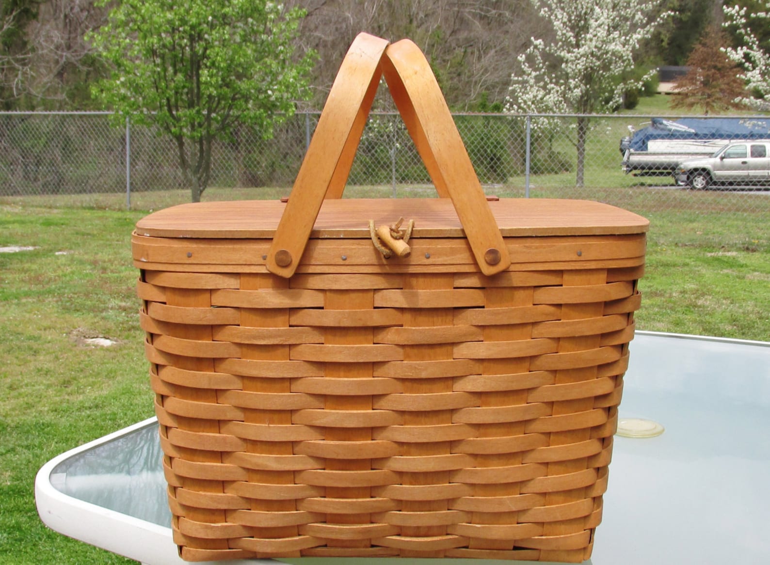 Vintage Longaberger Large Picnic Basket With Riser 1992 Etsy