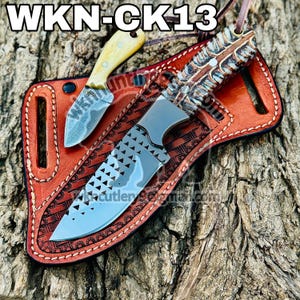 handmade cowboy knives set rasp stainless steel knife, with cross draw leather sheath the sheath hold both knives...
