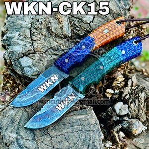 handmade cowboy knife, damascus steel knife, western cowboy knife, honeycomb knife, with cross draw leather sheath...