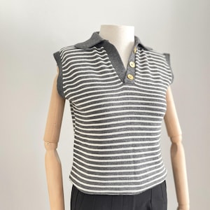 Hand knitted Summer Vest, Sleeveless Striped Knit Polo Top, Casual Chic Top, Soft Striped Knit Top, Summer Knit Outfit, Custom Knit