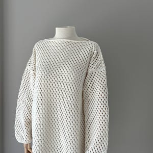 Hand Knitted Cotton Crochet Dress: Oversized White Knit Beach Cover-Up