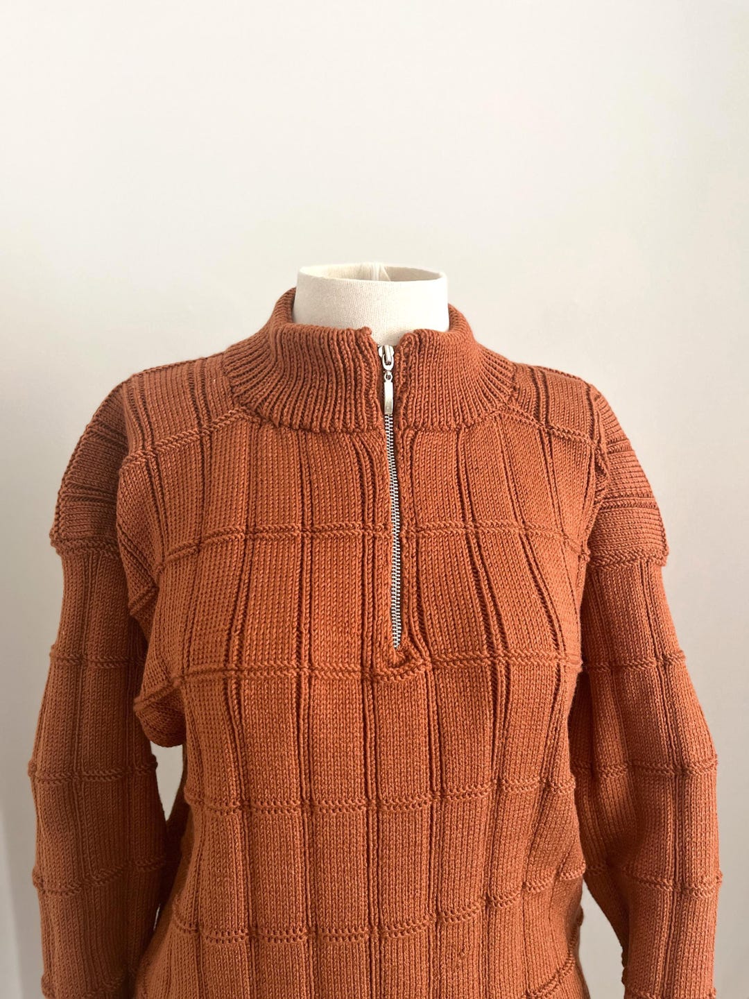 Jason Bourne Sweater: Rust Brown Ribbed Knit Half Zip Pullover - Etsy