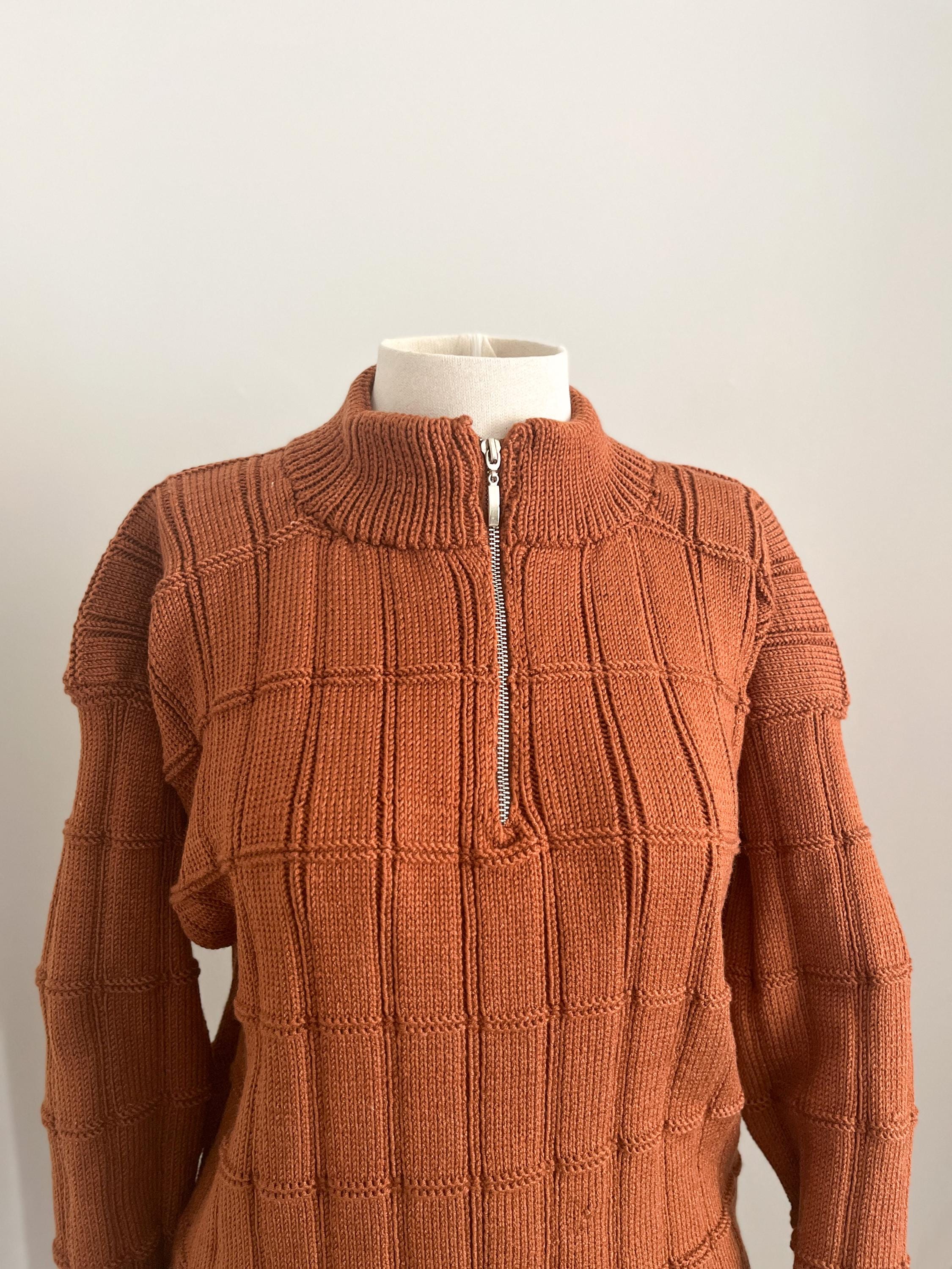 Jason Bourne Sweater: Rust Brown Ribbed Knit Half Zip Pullover - Etsy