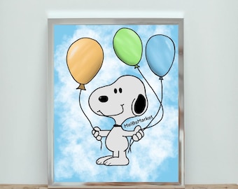 Snoopy Balloon Print Digital Wall Art Snoopy Poster Peanuts Snoopy Digital Print