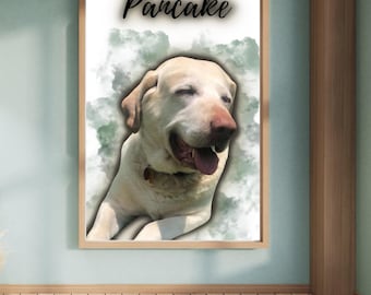 Custom Pet Portrait for Animal Lovers Watercolor Dog or Cat Portrait Print from Personalized Pet Photo Digital Portraits Painting