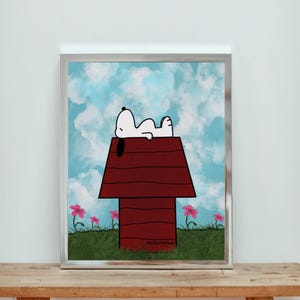 Impresión digital de arte mural de Snoopy Doghouse, póster de Snoopy durmiendo en la caseta del perro, impresión de pared de Snoopy