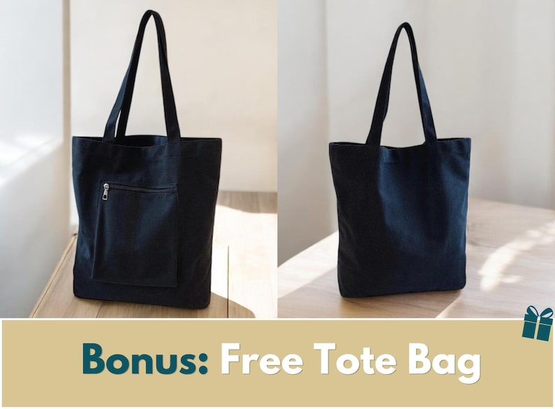 May include: A black canvas tote bag featuring two long shoulder straps and a square front pocket with a silver-toned metal zipper closure. The bag is shown from both the front view, displaying the zippered pocket, and the back view, which is plain.