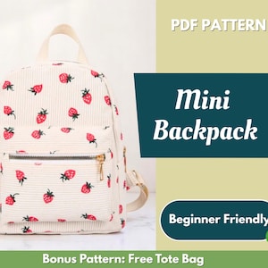 Schnittmuster für Rucksack | Taschenmuster | Anfängermuster | Mini-Rucksack-Muster | Schnittmuster | PDF-Schnittmuster | Einfaches Taschenmuster