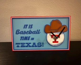 Texas Rangers Clock It is Baseball Time in Texas Desktop Clock / Desk Sign / inspired clock / wall art / wall decor / office decor