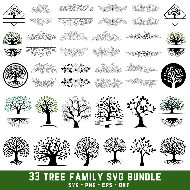Tree Inclue Files Family Tree Svg Bundle 2-25 Members Monogram, Cut Files Cricut Family ...
