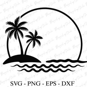 Tropical beach svg, ,commercial use ,custom tropical island, png ,jpeg ,eps bundle, silhouette ,clipart, cricut ,vector beach