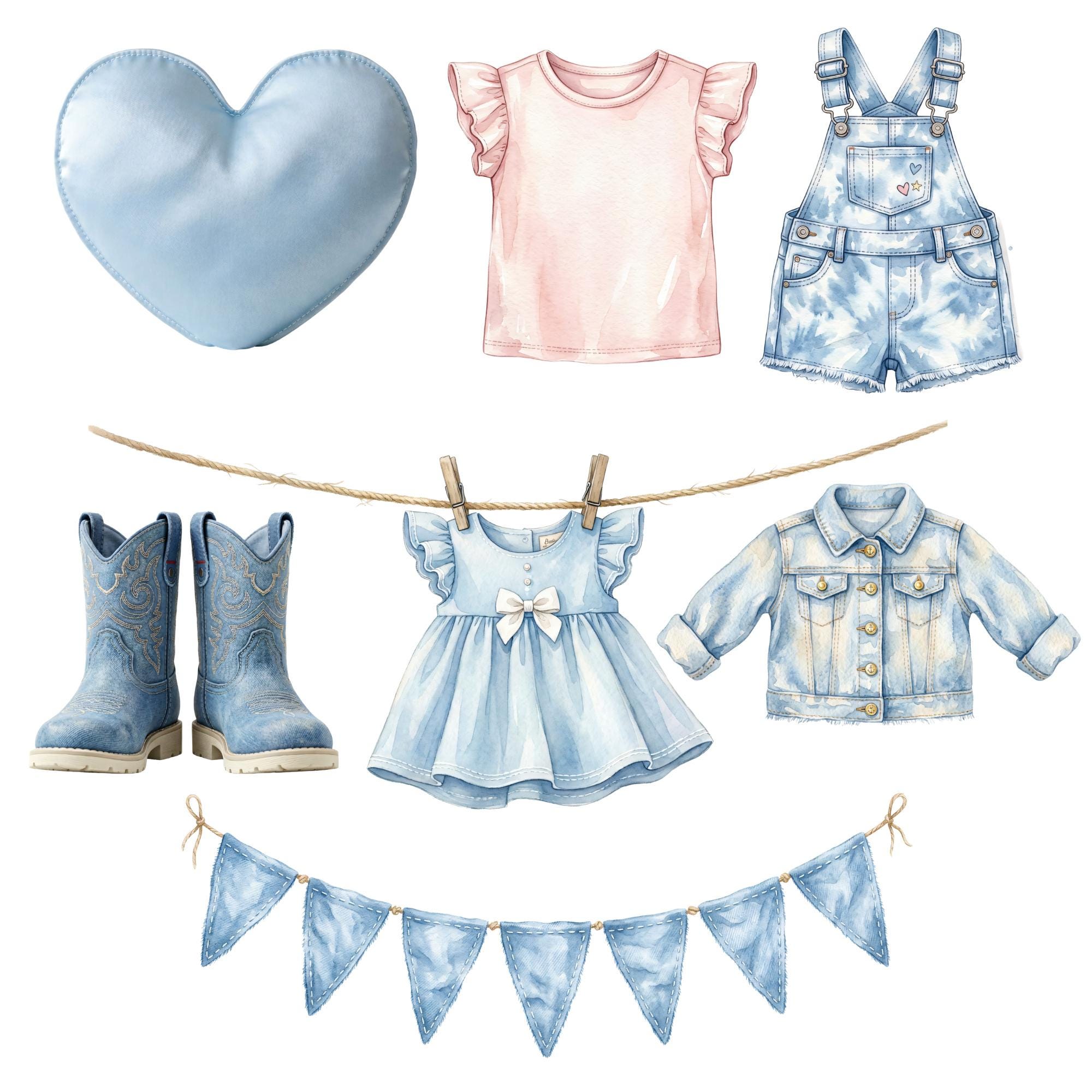 Blue Jean Baby Clipart Bundle, PNG for Boys and Girls, Denim Baby ...