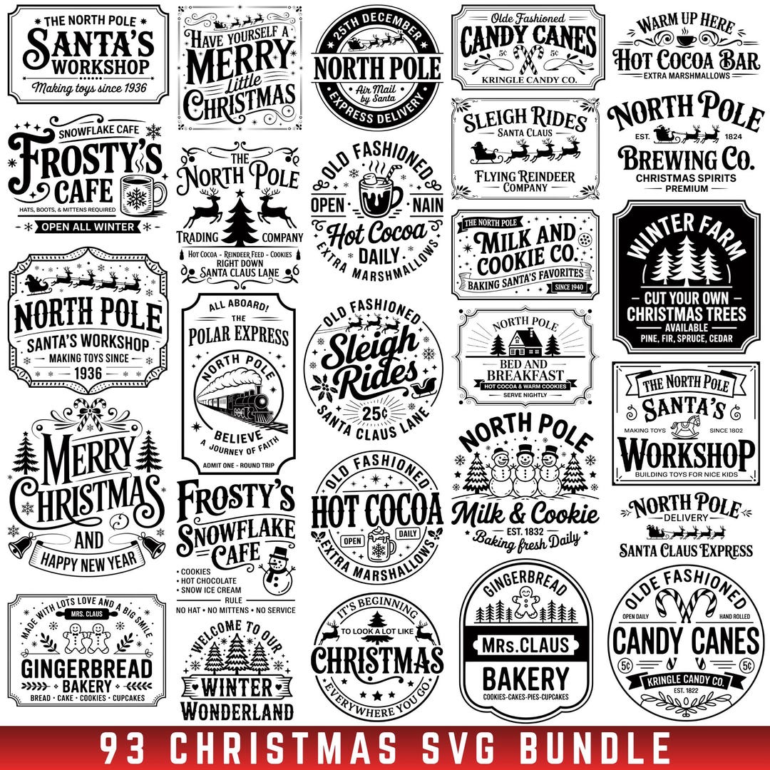 93 Farmhouse Christmas Sign Svg, Vintage Christmas Svg Sign Bundle ...