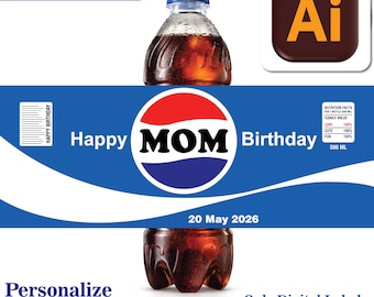 Custom Birthday Cola Label Template, Editable Party Decoration (Digital Download, 500ml Bottle Size)