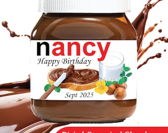 Personalized Chocolate Spread Label: Custom Name Vinyl Sticker (Digital Download