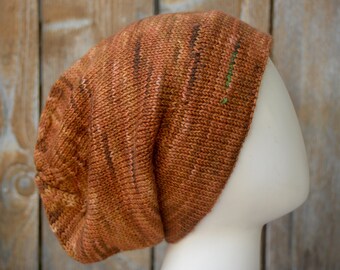 Hand knitted slouchy tam beanie unisex - copper
