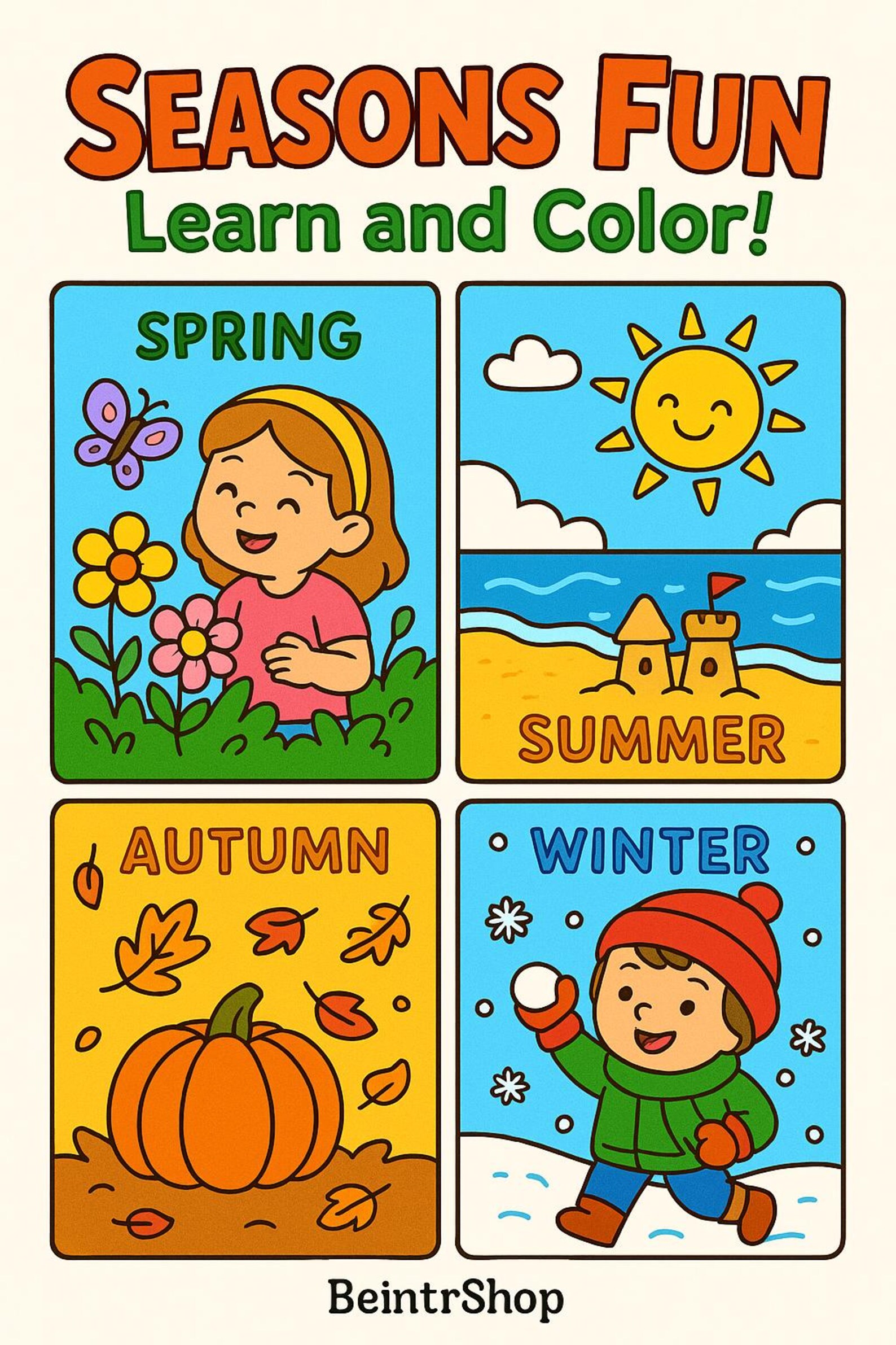 Four Seasons Coloring Book for Kids – Spring, Summer, Fall, Winter Fun ...