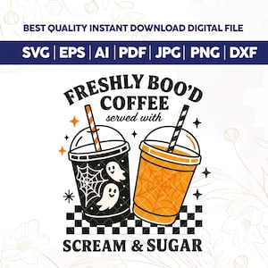Freshly Boo’d Coffee PNG, Halloween Iced Coffee SVG, Spooky Season Shirt, Ghost Drink Sublimation, Fall Coffee Clipart Design,Cricut files