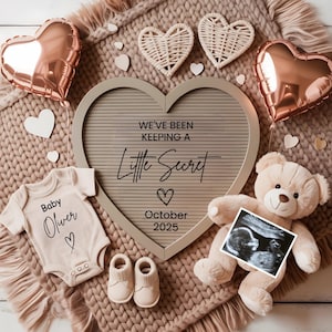Simple Digital Pregnancy Announcement,Gender Neutral Heart Baby Announcement Modern Editable Social Media Baby Reveal Template,Canva Edits