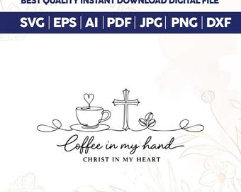 Christian Fall SVG PNG,Coffee and Jesus Christ png,Retro Christian Woman png,Religious Christian Girl,Coffee Lover svg,Continuous line art