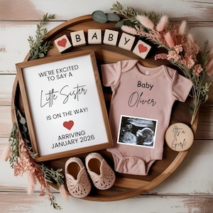 Girl Pregnancy Announcement Digital Baby Announcement Girl Gender Reveal Social Media Reveal Boho Editable Template Its a Girl Little Sister