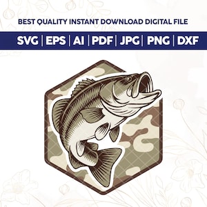 Camo Fish Label SVG PNG,Bass Fish Sublimation,Bass png,Angler png,Fish Patch png,Hunting png,Camo Frame,Reel American,Hunting Camo Design