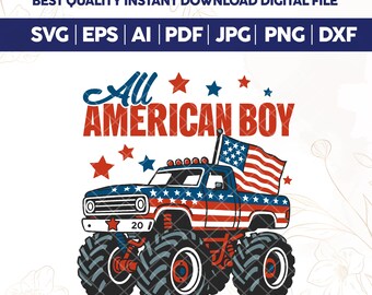 Retro All American Boy Svg Png,USA Monster Truck Png,Kids Patriotic Png,Patriotic Boys 4th of July Png,American Flag Png,4th Of July Png
