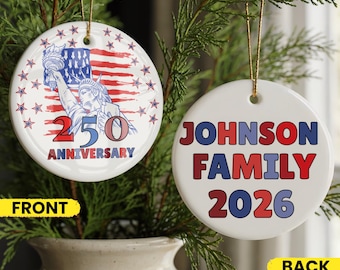 Adorno personalizado del 250 aniversario de EE. UU., recuerdo patriótico de la Estatua de la Libertad, adorno decorativo familiar personalizado para Estados Unidos 2026