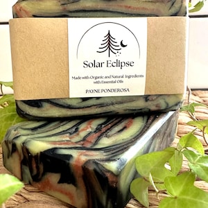 Solar Eclipse Bar Soap, Activated Charcoal Pink Clay Soap,  Cold Process Handmade Bar Orange Essential Oil, Detox Glow for Face and Body