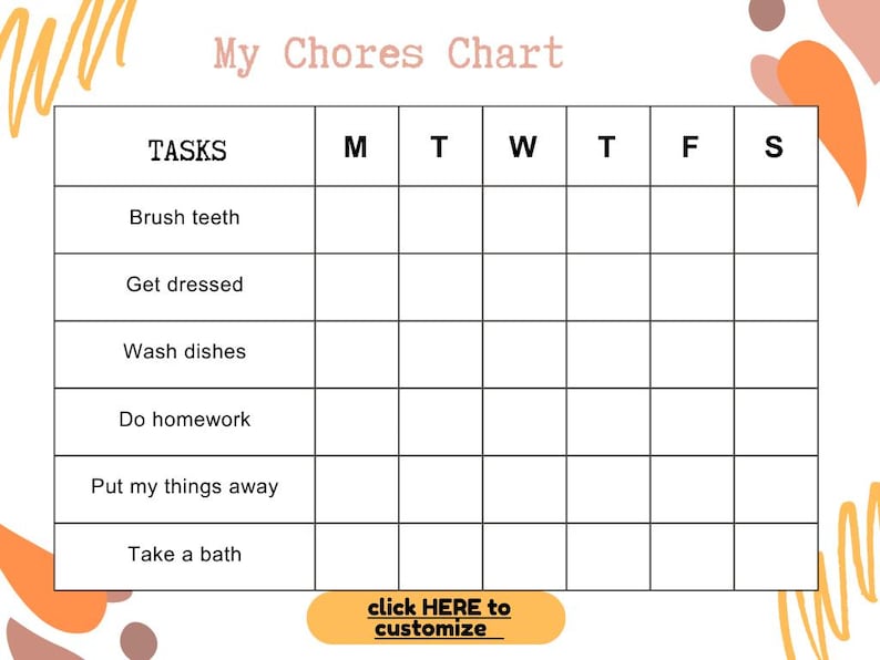 Homework Chore Routine Chart Chore Chart, Customizable Digital Download - Etsy