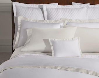 Ralph Lauren King Duvet Cover 624 Thread Count 100% Organic Cotton White Parchment Border Luxury Bedding