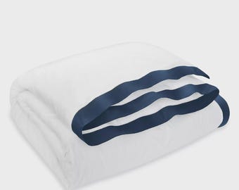 Ralph Lauren 100% Organic Cotton Sateen Border FULL/QUEEN Duvet Cover White/Polo Navy