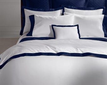 Ralph Lauren 100% Organic Cotton Sateen Border King Duvet Cover Polo Navy