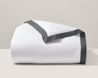 Ralph Lauren RL 624 100% Organic Cotton King Duvet Cover White Graphite Trim