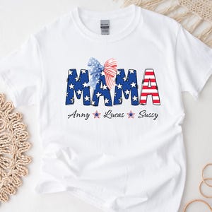 Custom Patriotic Mama Shirt with kids names, Gift for American Mama Shirt, Retro Mama Shirt, 4th of July Shirt,Patriotic Mom Shirt, Usa tee