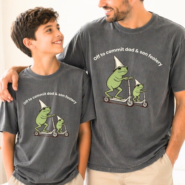 Dad and Son shirt, Off to Commit Dad & Son Foolery Comfort Colors Shirt, Funny Father and Son Frog Shirt, Pregnancy Announcement Tee
