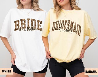 Personalized Leopard Bride Tee Comfort Colors, Personalized Bride Shirt, Bride Squad Outfit, Bachelorette Party, bridesmaid gifts, Proposal