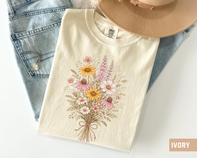 Comfort Colors Wildflower Bouquet Shirt, Vintage Floral Arrangement Tee ...